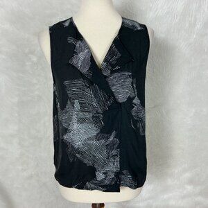 Raquel Allegra Sleeveless Split Front Black  Gray Abstract Top Allegra 0 US S